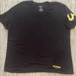 True Religion Womens Black  V Neck T-Shirt with Gold Accents